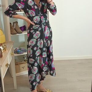 Isabel Marant Black Dress with Pink and Green Floral Design